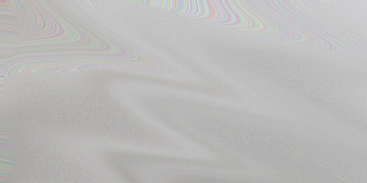 Subtle abstract texture featuring light grey surface with distorted iridescent rainbow moire patterns and digital glitch effect.
