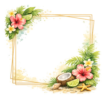 tropical floral invitation, golden borders, luxury invitation design, tropical flowers, elegant frame, gold foil border, wedding invitation template, floral invitation card, exotic floral design, prem