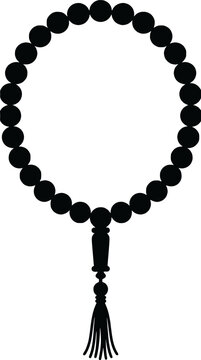 Islamic prayer beads, Tasbih, Subha, Misbaha with tassel, black silhouette