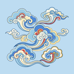 Fototapeta premium A collection of stylized decorative clouds on a light blue background