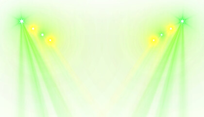 Obraz premium Lens flare yellow and green spotlight concert stage light beam background. For weddings and celebratory events.