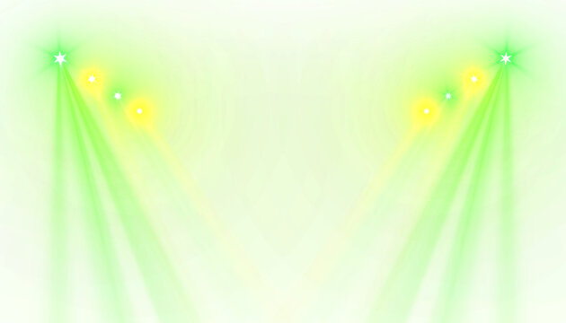 Lens flare yellow and green spotlight concert stage light beam background. For weddings and celebratory events.