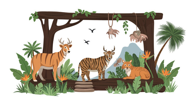 Jungle Animals: Tiger, Deer, and Leopard in Tropical Habitat