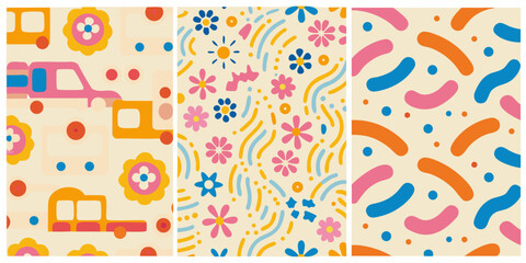 Obraz premium retro floral and geometric pattern vibrant colorful vector illustration