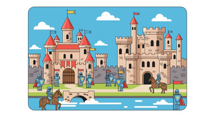 Medieval Castle Fortress with Knights and Horses © Kadal