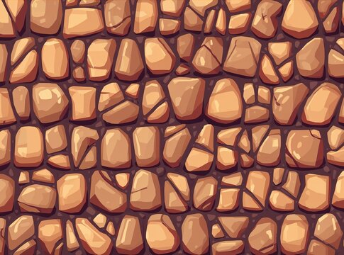 A 2D cartoon-style illustration of a brown stone wall or cobblestone pavement. A seamless geometric rock texture background pattern.