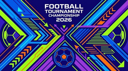 Fototapeta premium Futuristic soccer background with abstract signs for 2026 FOOTBALL MATCH.