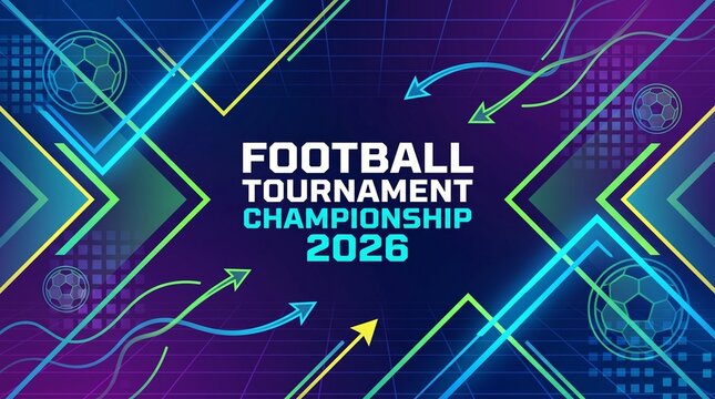 Futuristic soccer background with abstract symbols for 2026 FOOTBALL MATCH.