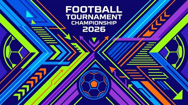 Futuristic soccer background with abstract signs for 2026 FOOTBALL MATCH.