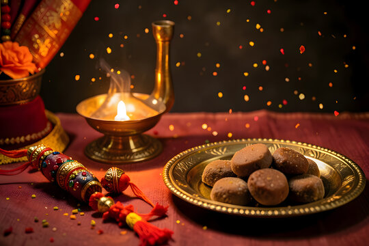 Traditional Raksha Bandhan Celebration: Rakhi, Sweets, and Diya Puja Rituals