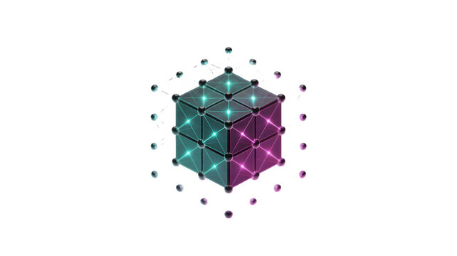 Abstract Blockchain Network Cube Transparent Background Digital Connectivity Technology Concept