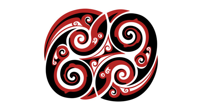 Maori Swirl Pattern, Koru Design, Tribal Art, Black Red White