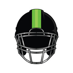 Fototapeta premium Modern Black and Light Green American Football Helmet Vector Illustration, Professional Sports Protective Gear, Athletic Equipment Isolated on White.