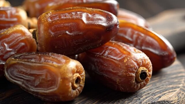 Closeup shot of ripe dates on a wooden surface healthy food concept.