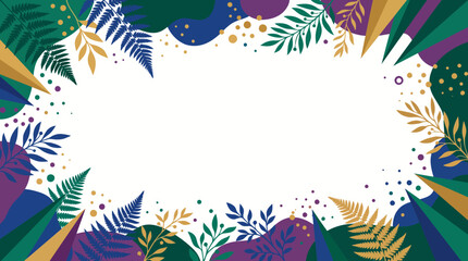 Colorful tropical foliage border with white center frame. © Kyle