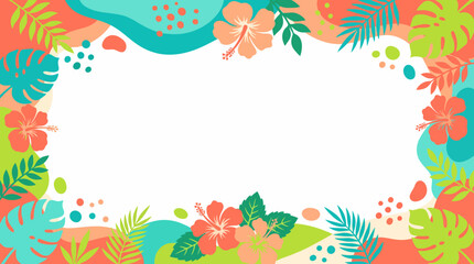 Bright tropical floral frame with hibiscus border. © Kyle