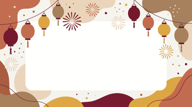 Festive lanterns and ornamental abstract frame with blank center space.