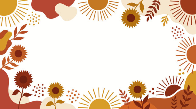 Autumn sunflower and leaf decorative floral border frame.