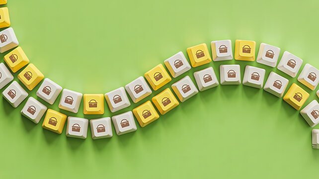 Colorful alphabet letter blocks arranged in wave pattern on green background