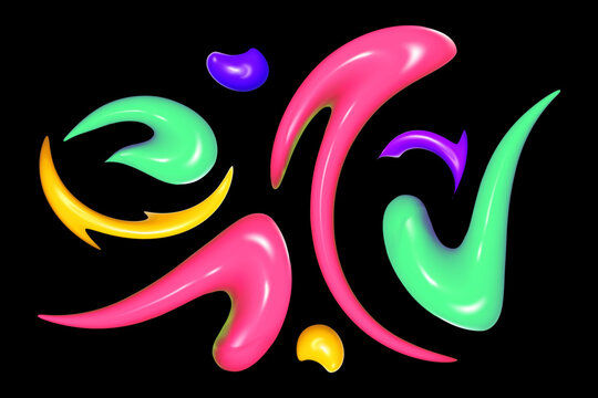 Abstract vector 3D inflate background with colorful liquid neon fluid shapes glossy bubble object set creative y2k acid graphics poster dynamic plastic web design element