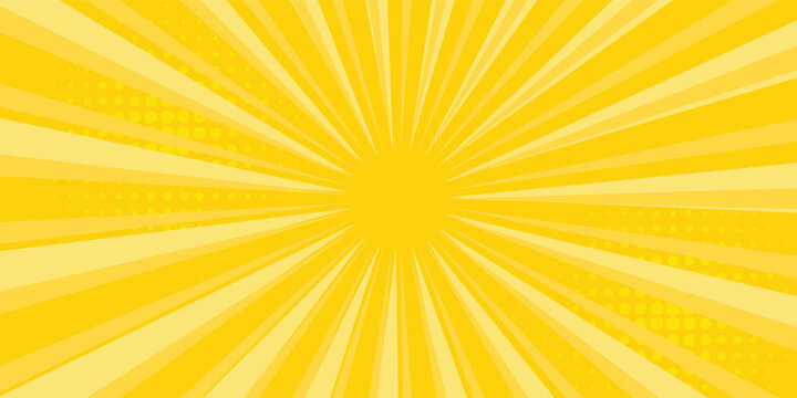 Yellow abstract background with light of sunburst. yellow starburst with halftone. sun ray retro background with flash