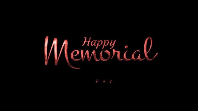 Metallic red script font celebrates memorial day on a dark black background suitable for patriotic holiday designs and prints.