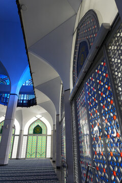Beautiful islamic architecture and arches inside a mosque in Malaysia in Dec 2025.
