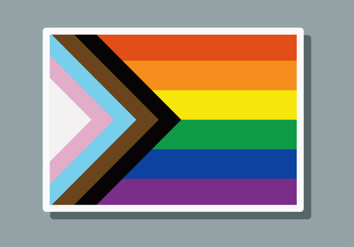 Bandera del orgullo del progreso inclusivo con un borde blanco sobre un fondo gris