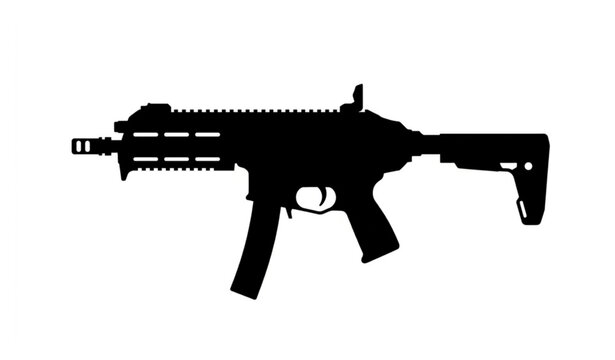 Modern submachine gun black silhouette vector illustration isolated on white background