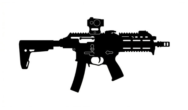 Tactical submachine gun silhouette vector design isolated on white