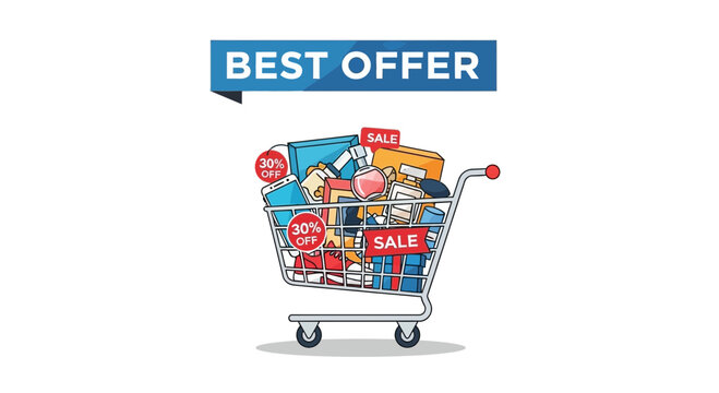 Shopping Cart Filled with Products and Best Offer Banner
