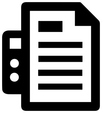 Solid black filled icon of gig economy 1099 nec form document symbol with binder clip representing freelance work and tax paperwork