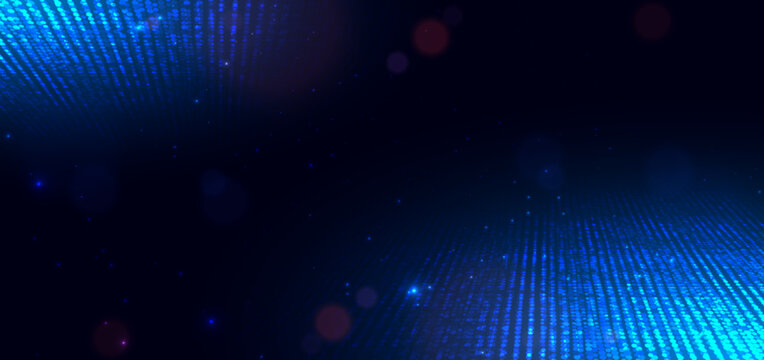 Technology futuristic digital data linking network connection dotted glowing on dark background.