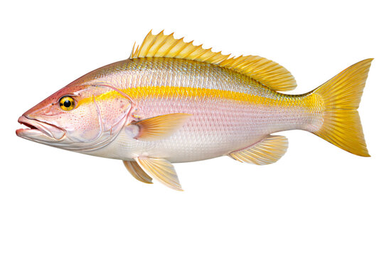 Yellow snapper fish with bright yellow stripe and pinkish body png transparent