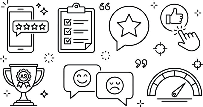 Customer feedback and user experience rating evaluation vector line icons set isolated on white background