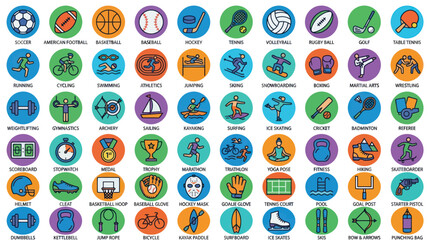 Circular blue and green sports icons collection. © bogel