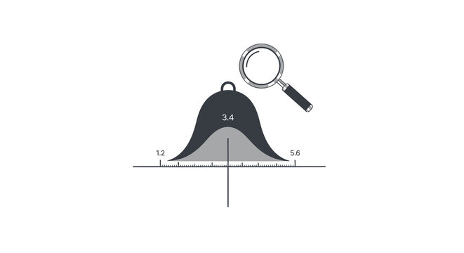Vector illustration of a Gaussian bell curve icon representing statistical normal distribution, data analysis, probability modeling, and mathematical research for scientific visualization.