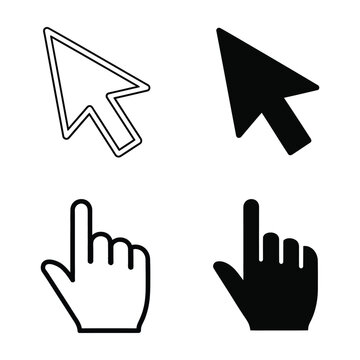 Computer mouse click and hand pointer icons set transparent background