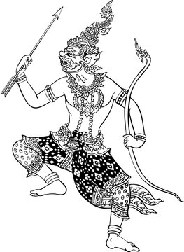Mythical demon warrior character holding bow and arrow vector illustration.