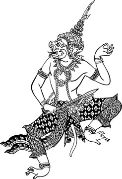 Traditional Southeast Asian monkey warrior character vector illustration
