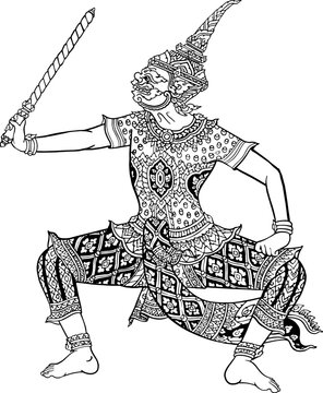 Traditional Southeast Asian yaksha giant guardian character vector illustration