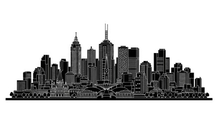 Fototapeta premium Melbourne City Skyline Silhouette, minimalist urban vector landscape