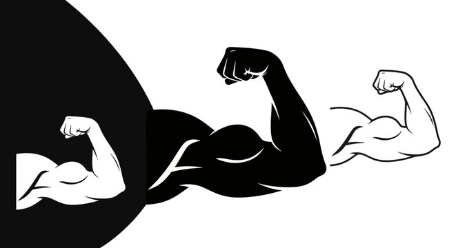 Anatomic bicep muscle icon depicting human strength and powerful arm anatomy for gym identity or bodybuilding fitness emblem vector illustration isolated on white background.