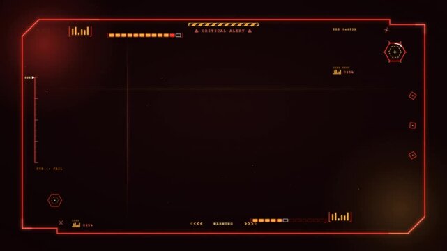 Red critical alert warning HUD frame overlay with glowing border error code system failure display