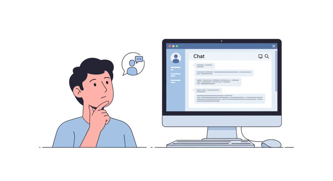Man thinking about online job application or resume on computer screen