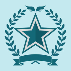 Obraz premium A teal star emblem with laurel leaves and a blank banner below
