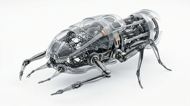 Bionik Biorobotics Nano Medizin Biodrone Beimechanische Drone mit KI Chip Isometrische Darstellung eines Nano-Bioroboters auf wei&szlig;em Hintergrund