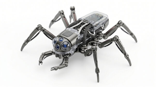 Bionik Biorobotics Nano Medizin Biodrone Beimechanische Drone mit KI Chip Isometrische Darstellung eines Nano-Bioroboters auf wei&szlig;em Hintergrund