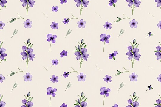 A floral pattern with purple flowers on a beige background