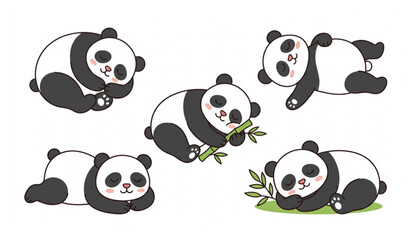 Cute lazy sleeping panda cartoon collection vector illustration isolated on white © Polash